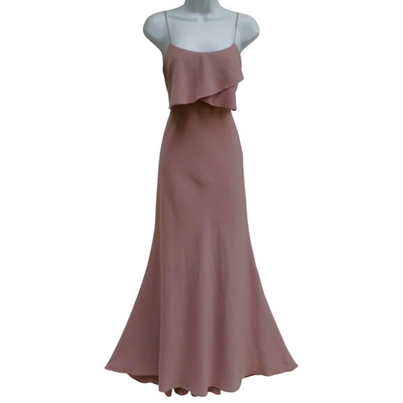 Jenny Yoo Dresses & Skirts - Jenny Yoo Collection Maxi Dress Taupe Brown Ruffles Zip Back Lined Gala 2